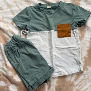 Kids Blue and White Colorblock T-Shirt with Pocket 3T